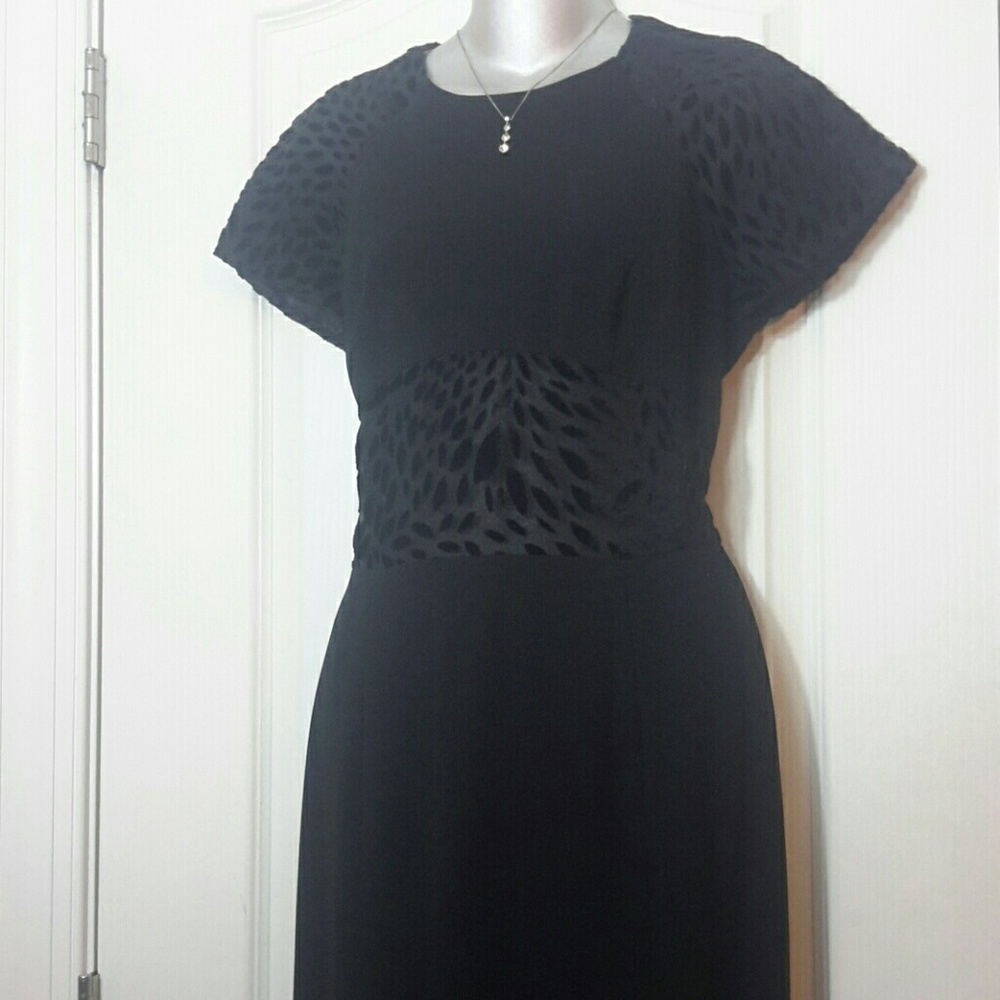 Long Black Crepe Dress with sheer Animal print